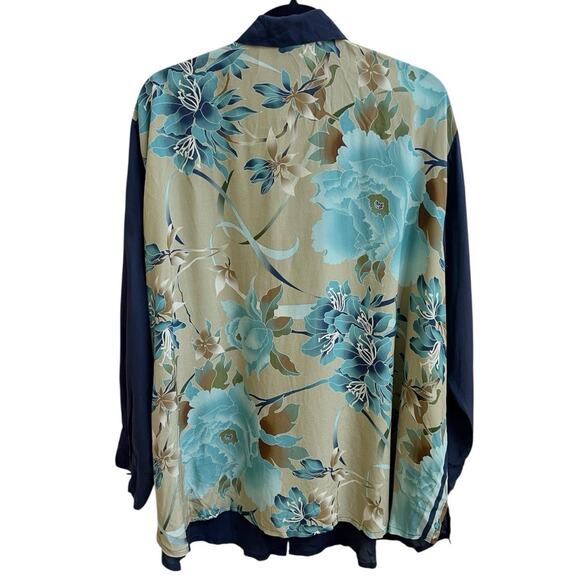 Johnny Was Button Down Shirt Sz 1X Navy Blue Floral Black Oversized Boho - Picture 2 of 4